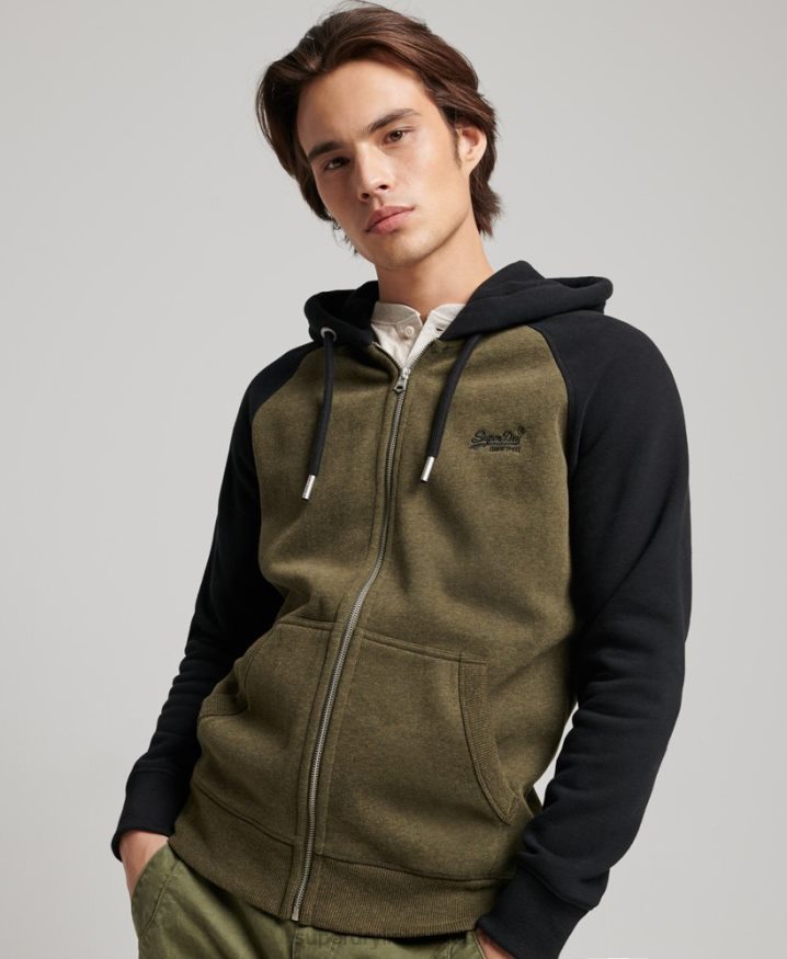 Superdry Vintage Logo Embroidered Baseball Zip Hoodie Green Men