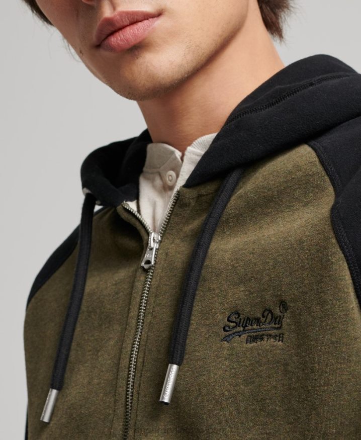 Superdry Vintage Logo Embroidered Baseball Zip Hoodie Green Men