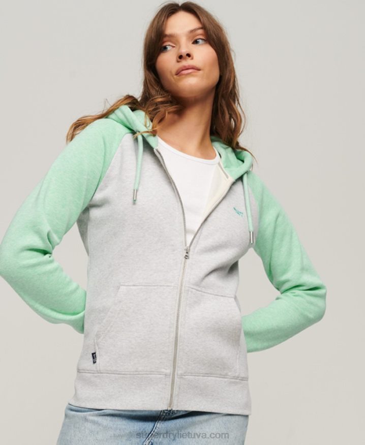 Superdry Vintage Logo Embroidered Baseball Zip Hoodie Green Women