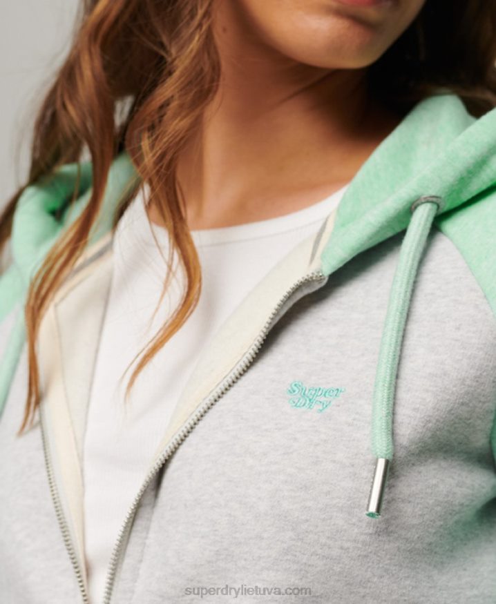 Superdry Vintage Logo Embroidered Baseball Zip Hoodie Green Women