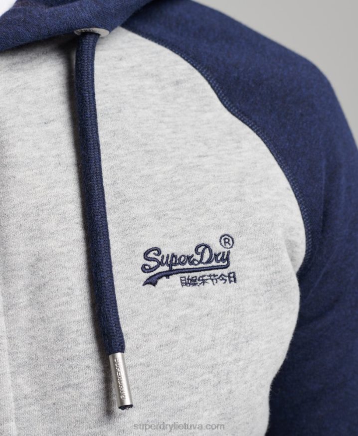 Superdry Vintage Logo Embroidered Baseball Zip Hoodie Grey Men