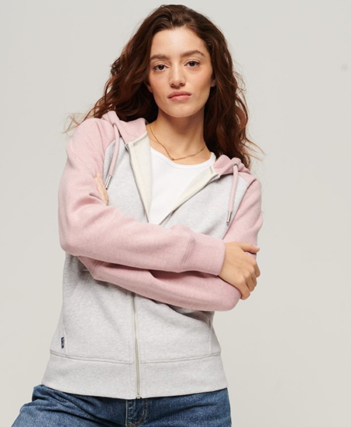 Superdry Vintage Logo Embroidered Baseball Zip Hoodie Grey Women