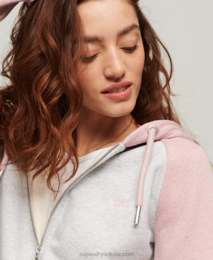 Superdry Vintage Logo Embroidered Baseball Zip Hoodie Grey Women