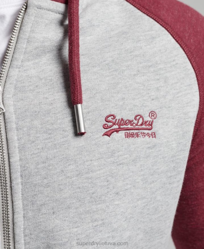 Superdry Vintage Logo Embroidered Baseball Zip Hoodie Light Grey Men