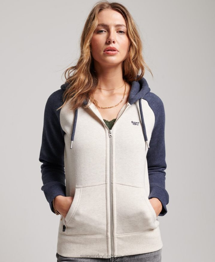 Superdry Vintage Logo Embroidered Baseball Zip Hoodie Navy Women