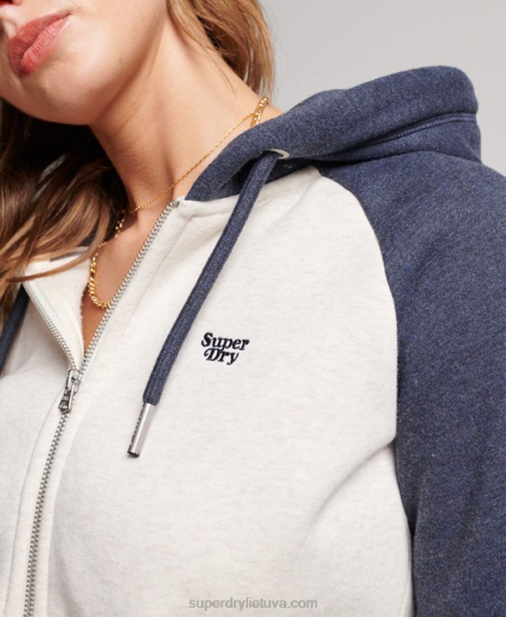 Superdry Vintage Logo Embroidered Baseball Zip Hoodie Navy Women