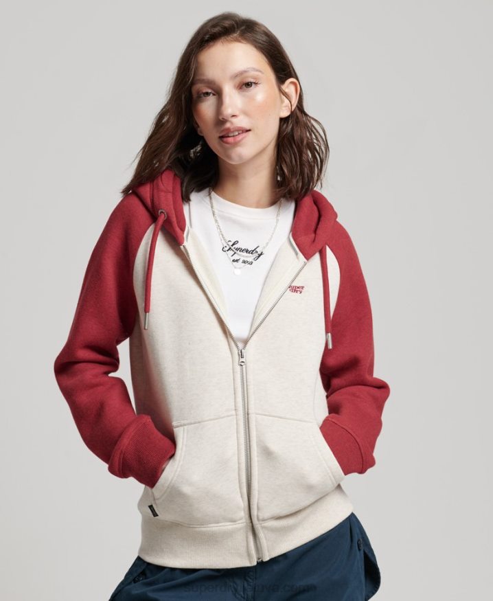 Superdry Vintage Logo Embroidered Baseball Zip Hoodie Red Women