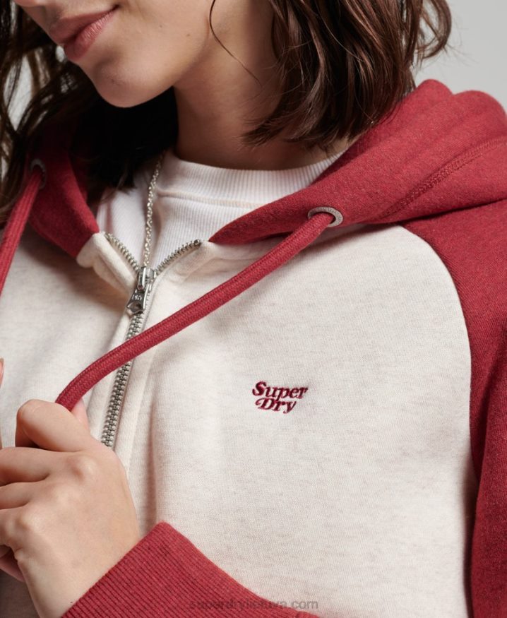 Superdry Vintage Logo Embroidered Baseball Zip Hoodie Red Women