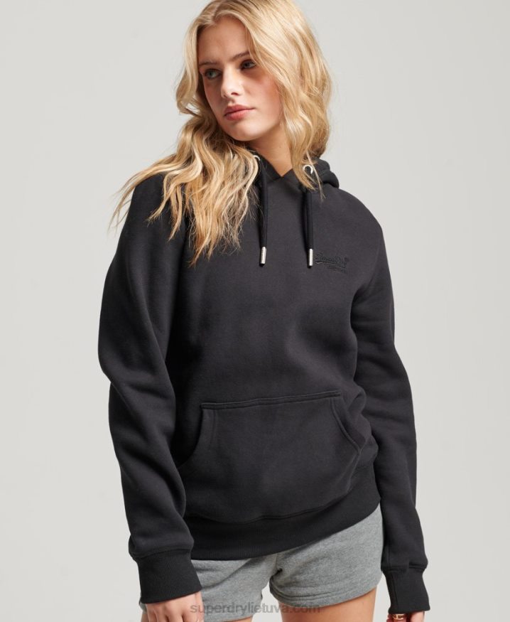 Superdry Vintage Logo Embroidered Hoodie Black Women