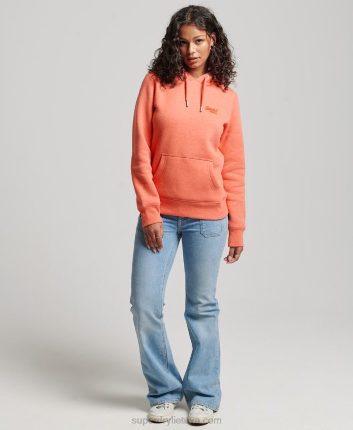 Superdry Vintage Logo Embroidered Hoodie Coral Women