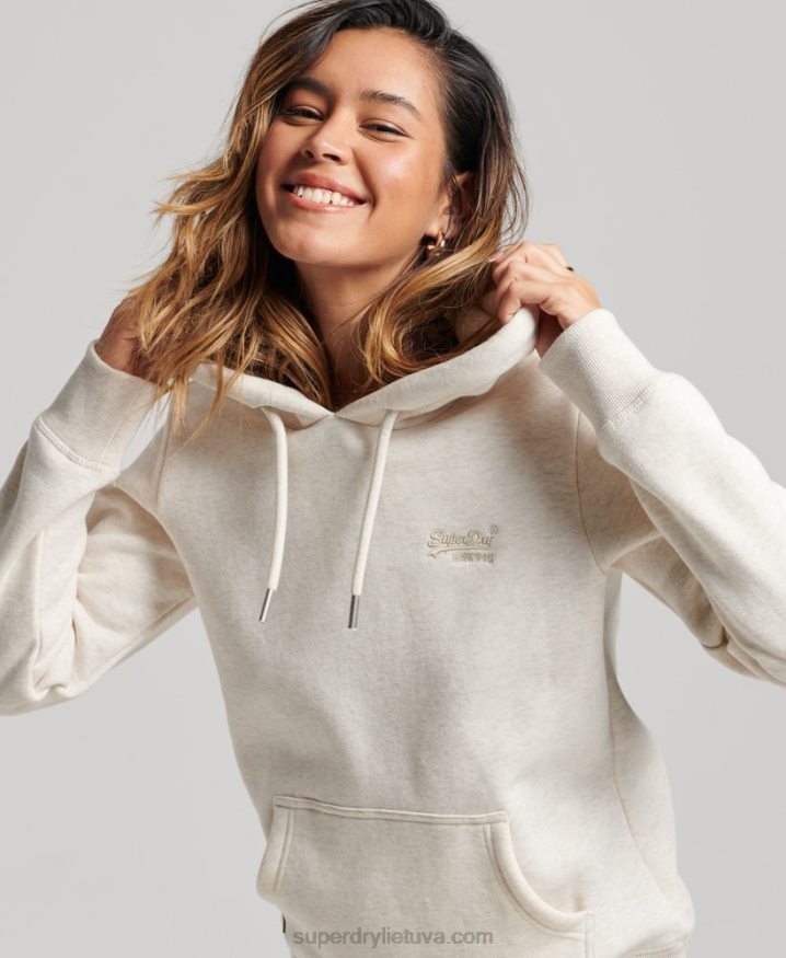 Superdry Vintage Logo Embroidered Hoodie Cream Women