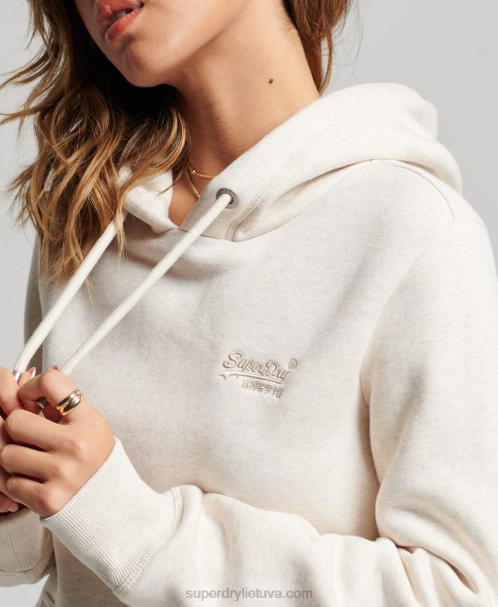 Superdry Vintage Logo Embroidered Hoodie Cream Women