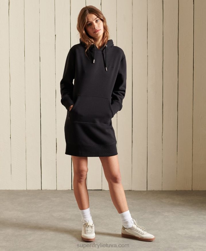 Superdry Vintage Logo Embroidered Hoodie Dress Black Women