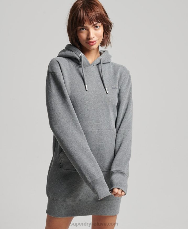 Superdry Vintage Logo Embroidered Hoodie Dress Grey Women