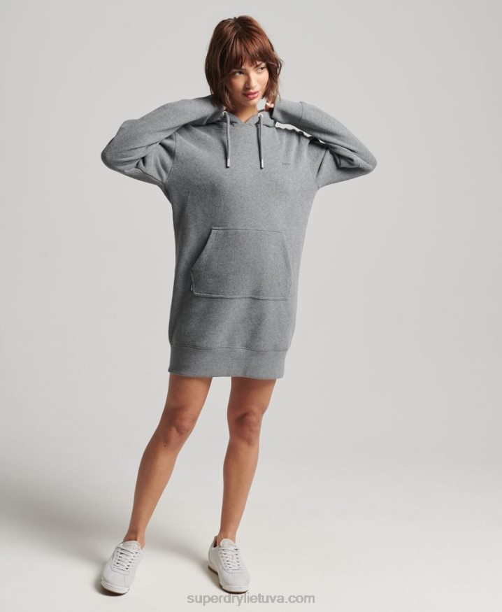 Superdry Vintage Logo Embroidered Hoodie Dress Grey Women