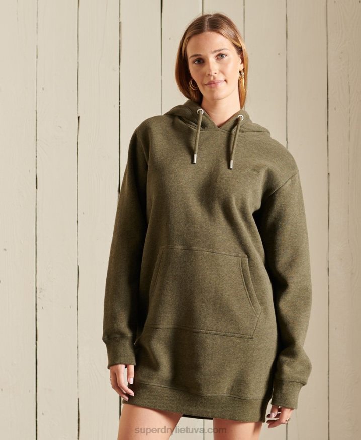 Superdry Vintage Logo Embroidered Hoodie Dress Khaki Women