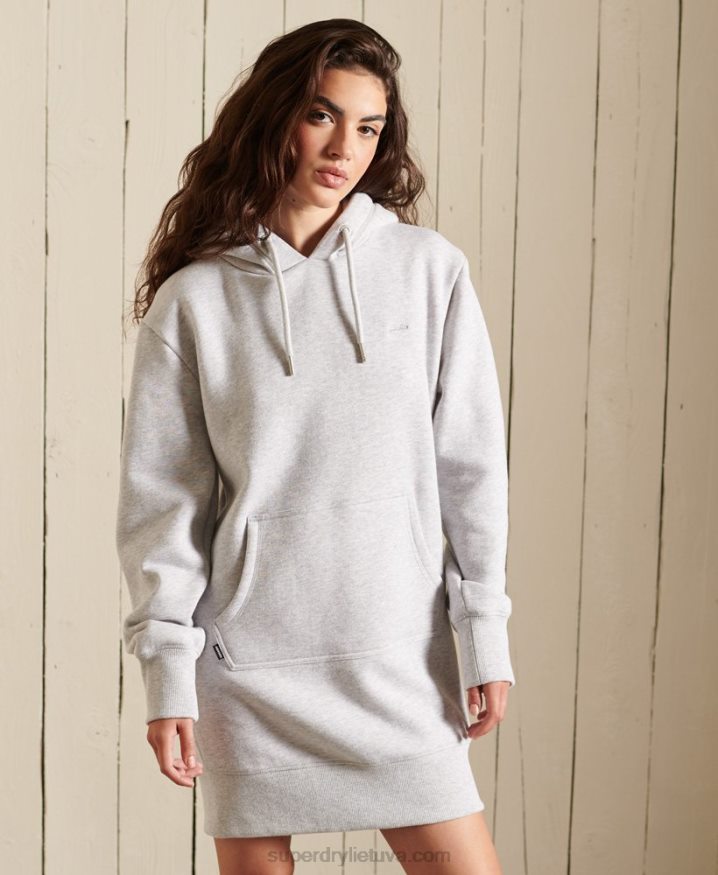 Superdry Vintage Logo Embroidered Hoodie Dress Light Grey Women