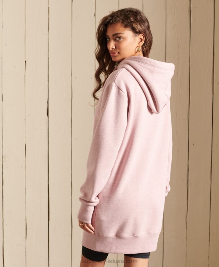 Superdry Vintage Logo Embroidered Hoodie Dress Pink Women