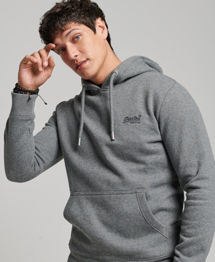 Superdry Vintage Logo Embroidered Hoodie Grey Men