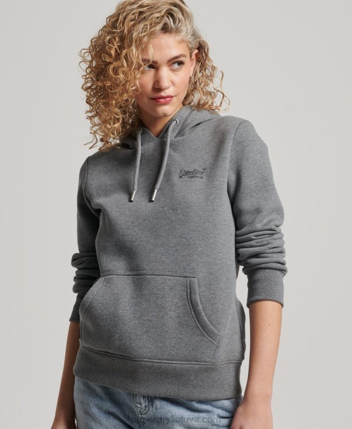 Superdry Vintage Logo Embroidered Hoodie Grey Women