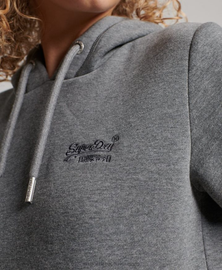 Superdry Vintage Logo Embroidered Hoodie Grey Women