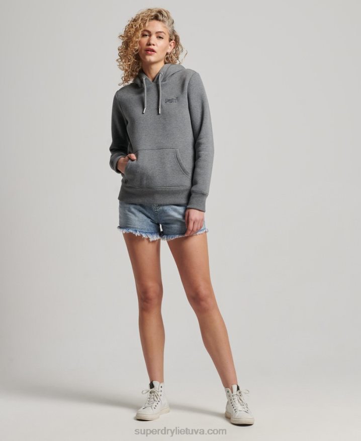 Superdry Vintage Logo Embroidered Hoodie Grey Women