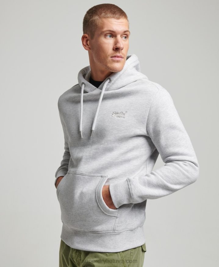 Superdry Vintage Logo Embroidered Hoodie Light Grey Men