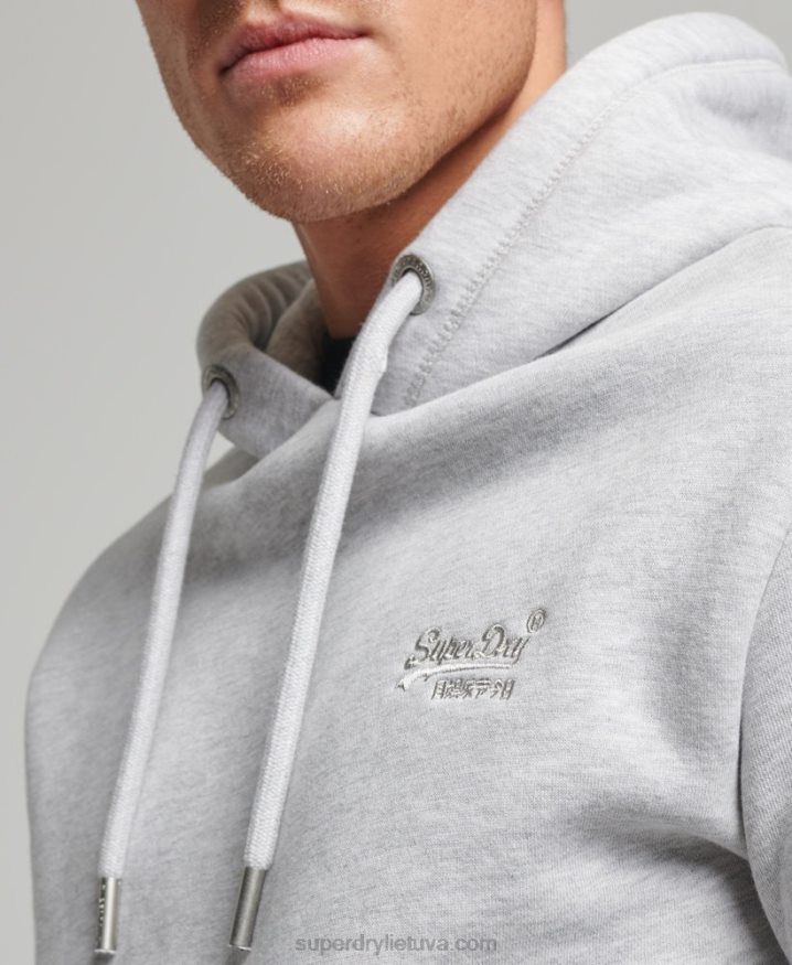 Superdry Vintage Logo Embroidered Hoodie Light Grey Men