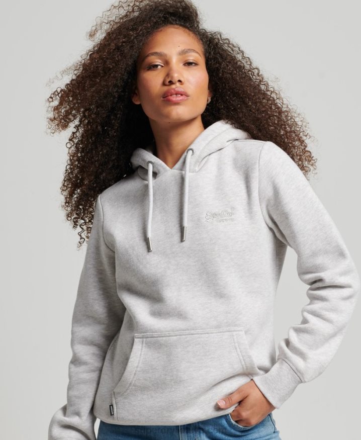 Superdry Vintage Logo Embroidered Hoodie Light Grey Women