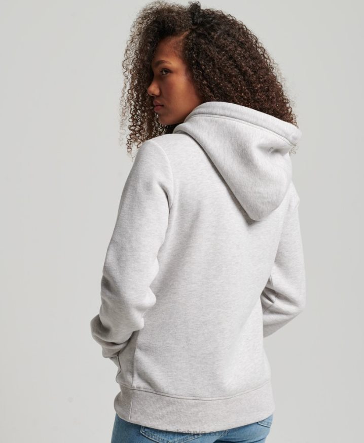 Superdry Vintage Logo Embroidered Hoodie Light Grey Women