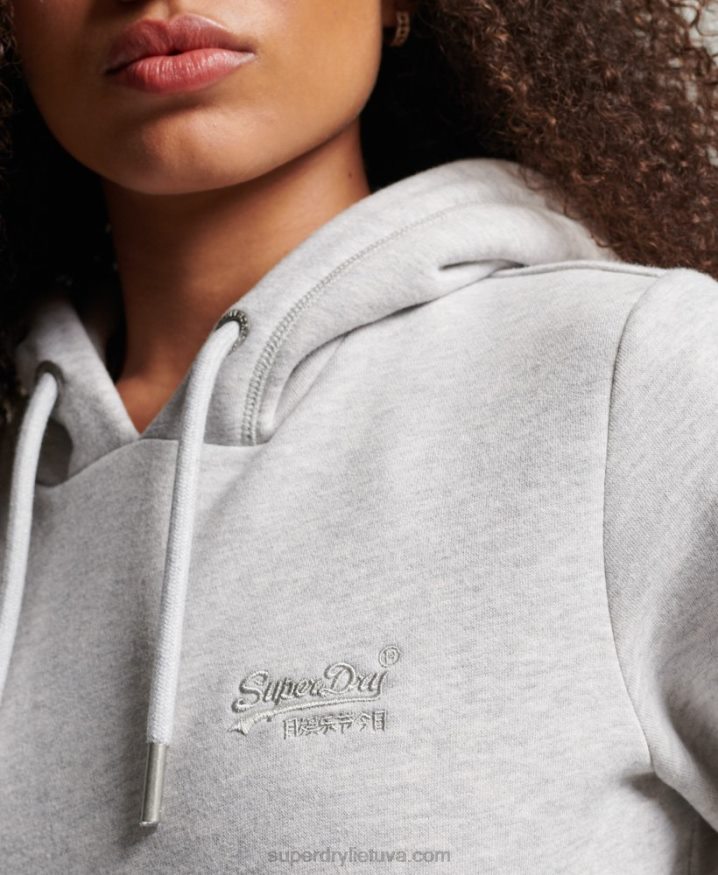 Superdry Vintage Logo Embroidered Hoodie Light Grey Women