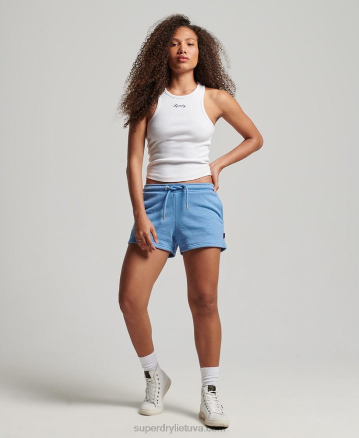 Superdry Vintage Logo Embroidered Jersey Shorts Blue Women