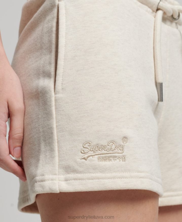 Superdry Vintage Logo Embroidered Jersey Shorts Cream Women