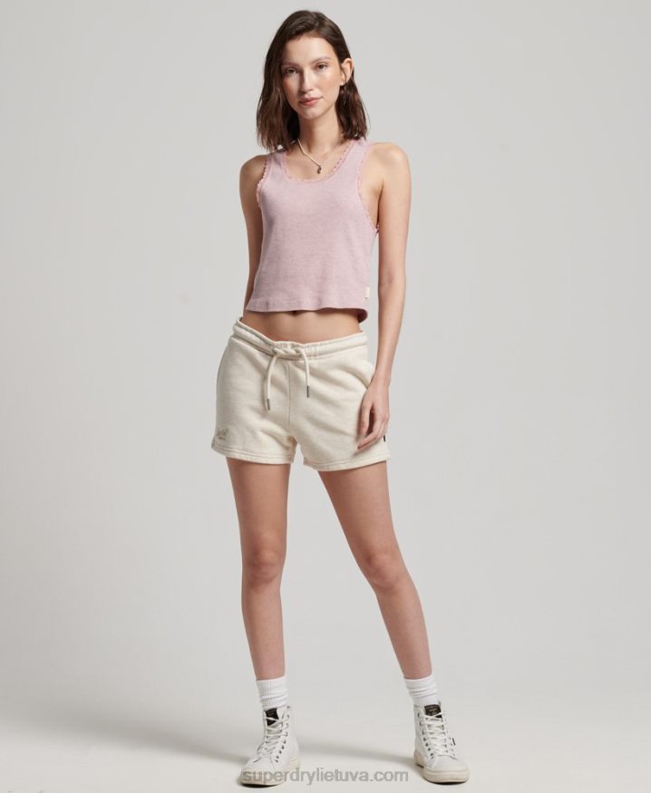 Superdry Vintage Logo Embroidered Jersey Shorts Cream Women