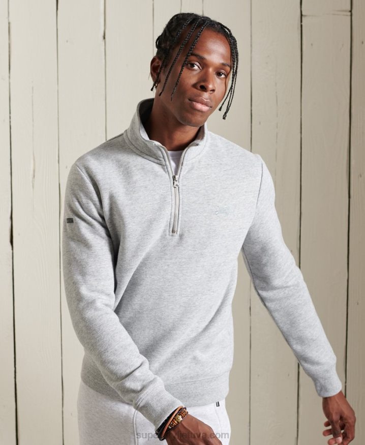 Superdry Vintage Logo Embroidered Zip Henley Sweatshirt Grey Men