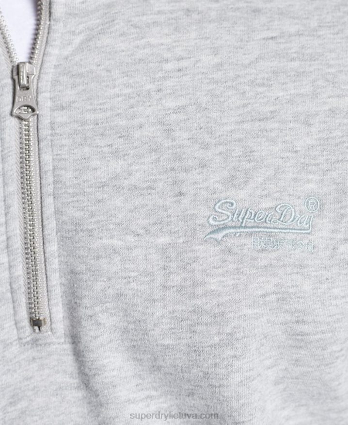 Superdry Vintage Logo Embroidered Zip Henley Sweatshirt Grey Men