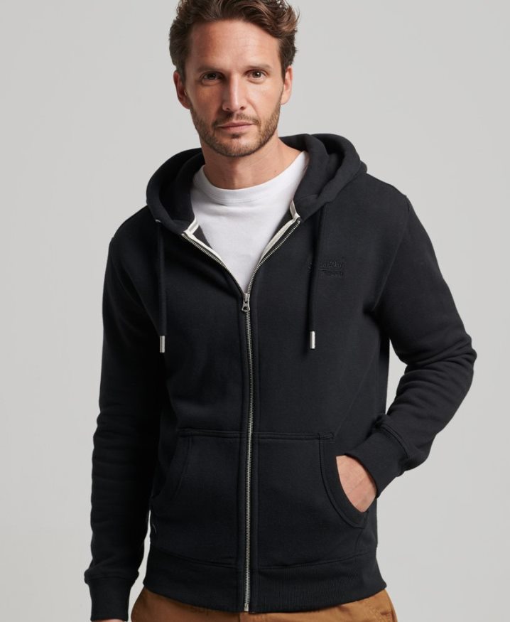 Superdry Vintage Logo Embroidered Zip Hoodie Black Men