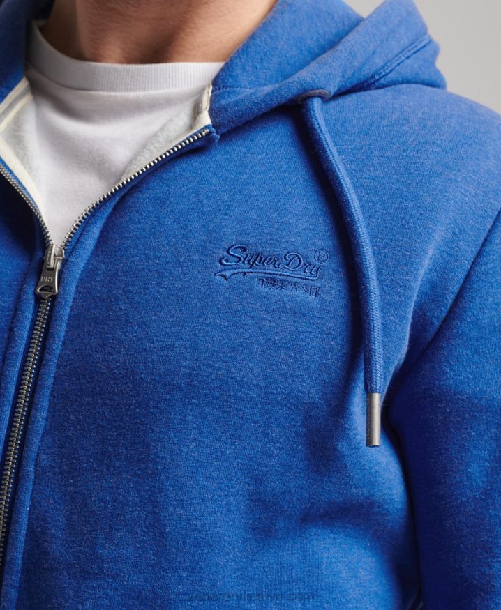 Superdry Vintage Logo Embroidered Zip Hoodie Blue Men