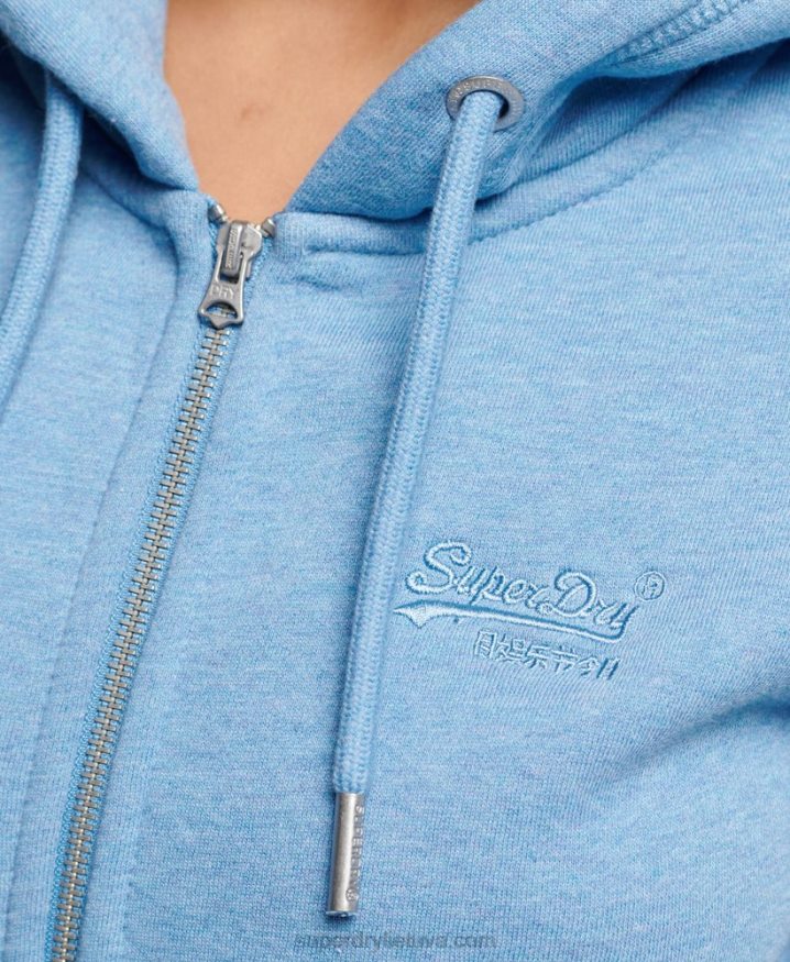 Superdry Vintage Logo Embroidered Zip Hoodie Blue Women