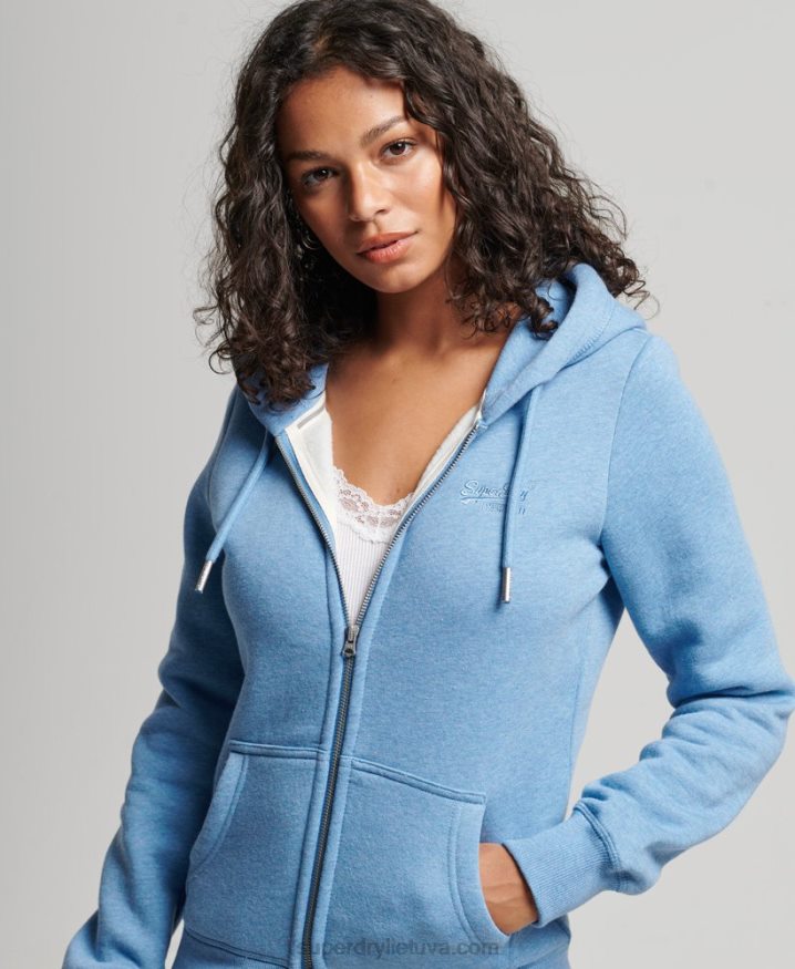 Superdry Vintage Logo Embroidered Zip Hoodie Blue Women