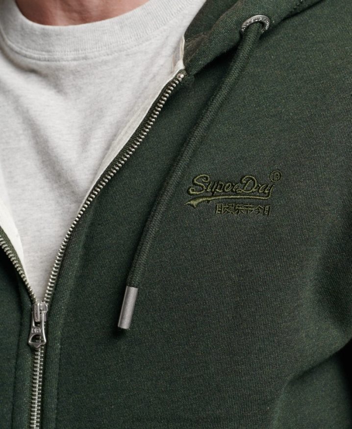 Superdry Vintage Logo Embroidered Zip Hoodie Green Men