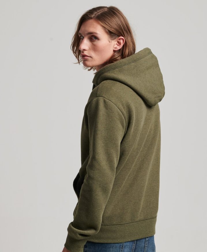 Superdry Vintage Logo Embroidered Zip Hoodie Khaki Men