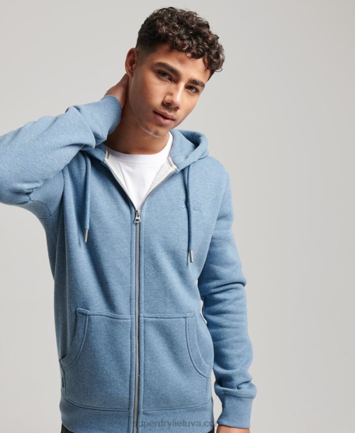 Superdry Vintage Logo Embroidered Zip Hoodie Light Blue Men