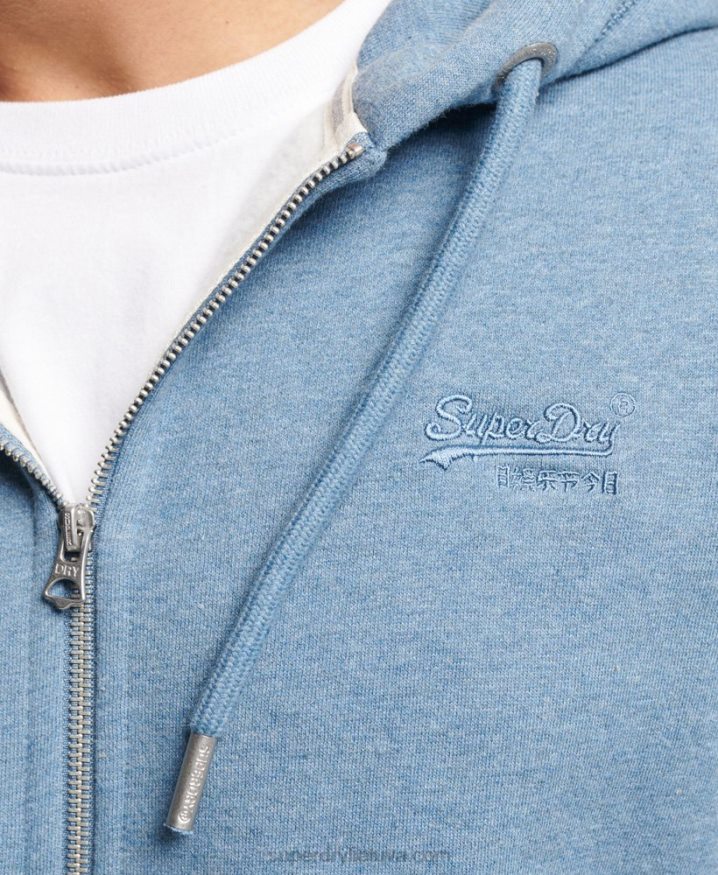 Superdry Vintage Logo Embroidered Zip Hoodie Light Blue Men