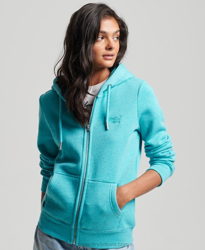 Superdry Vintage Logo Embroidered Zip Hoodie Light Blue Women