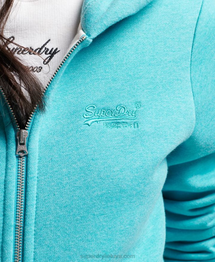 Superdry Vintage Logo Embroidered Zip Hoodie Light Blue Women