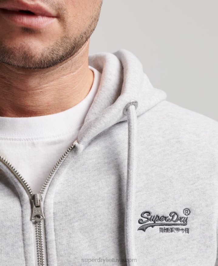 Superdry Vintage Logo Embroidered Zip Hoodie Light Grey Men