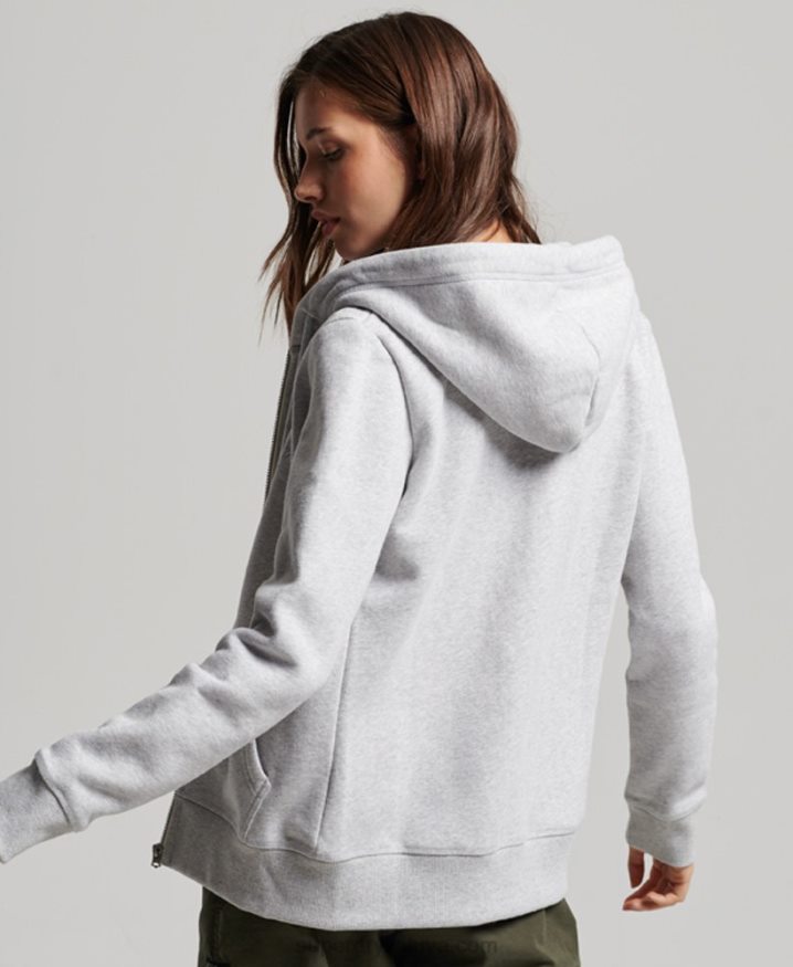 Superdry Vintage Logo Embroidered Zip Hoodie Light Grey Women