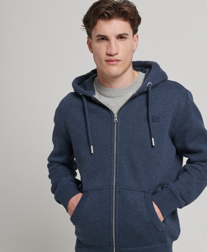 Superdry Vintage Logo Embroidered Zip Hoodie Navy Men