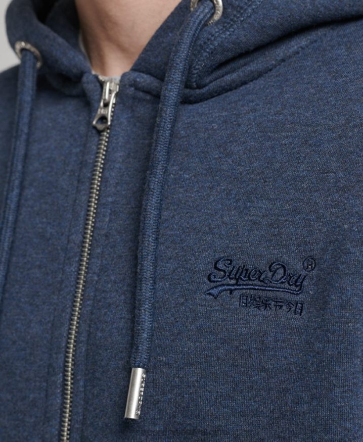 Superdry Vintage Logo Embroidered Zip Hoodie Navy Men